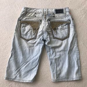 Distressed Robin’s Jeans Denim Studded Shorts